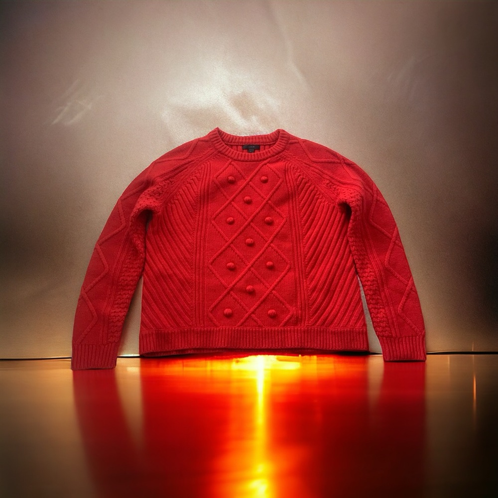 NWT J. Crew Hawthorne Cable Knit Pom Pom Wool Sweater Size L - Picture 4 of 8